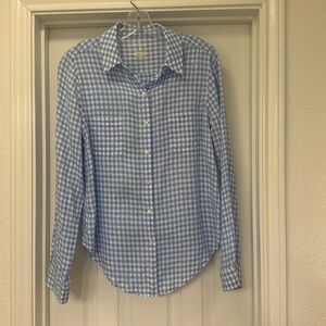 Lilly Pulitzer Blue Gingham Linen Button Down Shirt Small